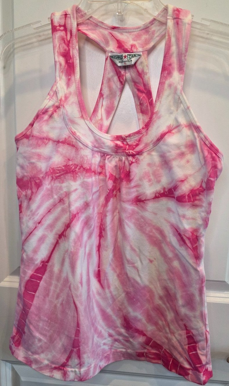 Hard Tail Forever Racerback Tank Top Sleeveless Womens Large Pink Tie Dye Cotton